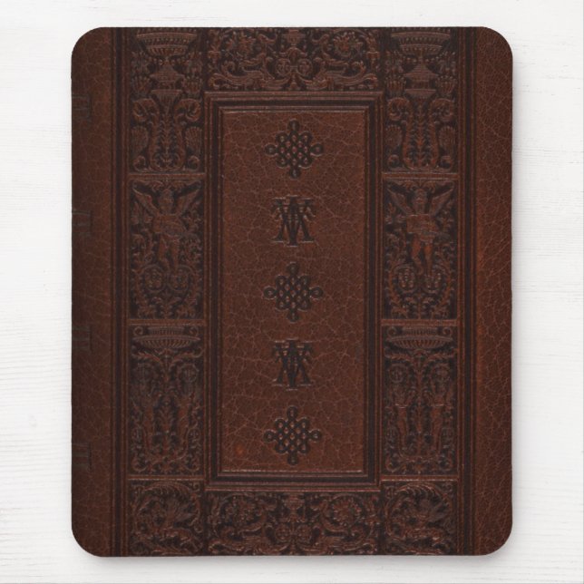 Antiker Brown-Leder-prägeartiges Buch-Entwurf Mousepad (Vorne)