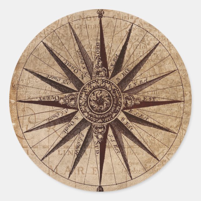 Antiker Brown Pirate Karte Nautic Compass Aufklebe Runder Aufkleber (Vorderseite)