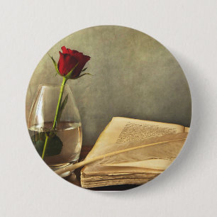 Antiker Buch und Rose Pinback Knopf Button