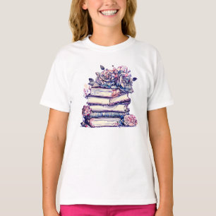 Antiker Bücherstapel mit Rosen T-Shirt