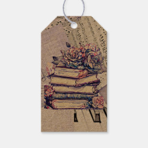 Antiker Bücherstapel und Rosen Geschenkanhänger