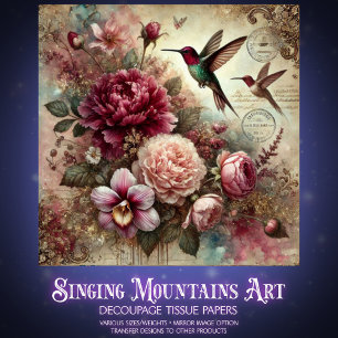 Antiker Charme Kolibris und Blumen Decoupage Seidenpapier