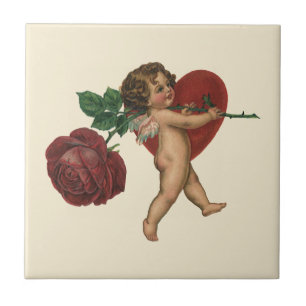 Antiker Cherub und viktorianische Rose zum Valenti Fliese