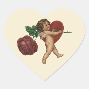 Antiker Cherub und viktorianische Rose zum Valenti Herz-Aufkleber