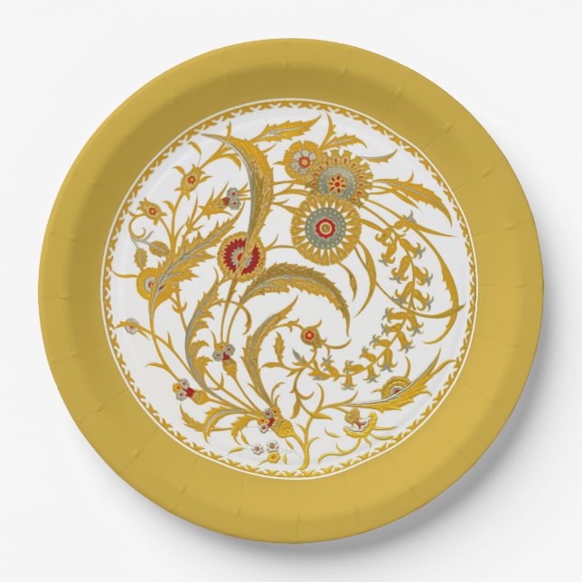 Antiker Chinesischer Jakobsblume - Senf Gold Pappteller (Vorderseite)