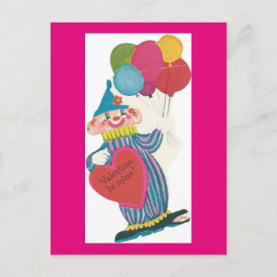 Antiker Clown Valentinstag Feiertagspostkarte
