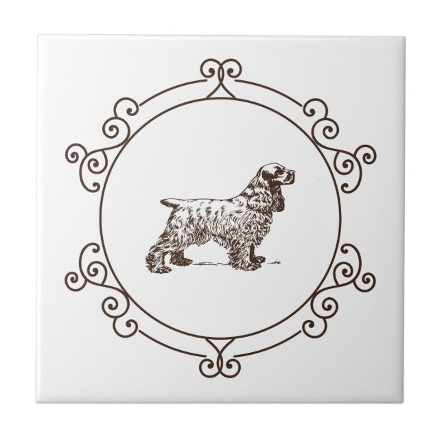 Antiker Cocker Spaniel im Bilderrahmen Fliese (Vorderseite)
