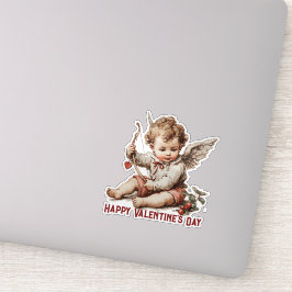 Antiker Cupid mit Herz und Bogen Aufkleber