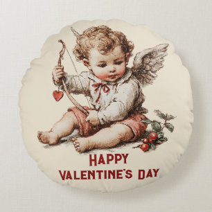 Antiker Cupid mit Herz und Bogen Rundes Kissen