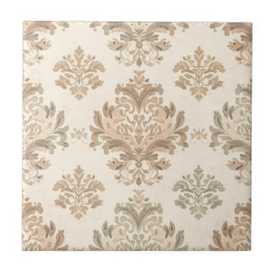 Antiker Damast Elegantes Beige Französischer Landh Fliese