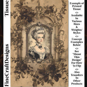 Antiker Damen Barock Rahmen Sepia CW9R Decoupage Seidenpapier