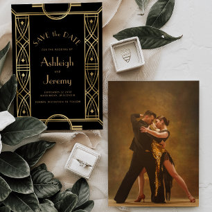 Antiker Deco-Rahmen Schwarz Gold Foto Hochzeit Save The Date