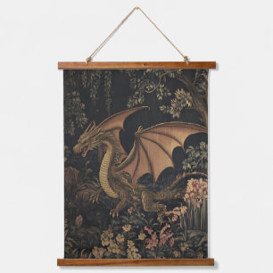 Antiker Drache im Wald Wandteppich Mit Holzrahmen