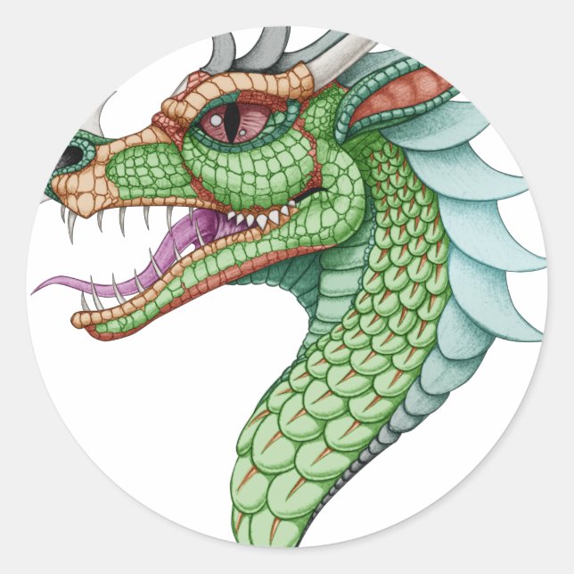 Antiker Drache Runder Aufkleber (Vorderseite)