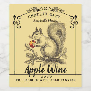 Antiker Eichhörnchen-Apfel-Hartciderviniger-Likör Weinetikett