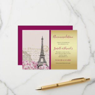 Antiker Eiffelturm Rosa Blüten Gold Burgund Begleitkarte