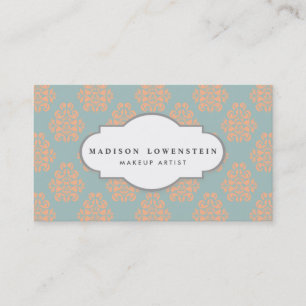 Antiker eleganter Pfirsich-Damaskus-Muster Teal Bl Visitenkarte