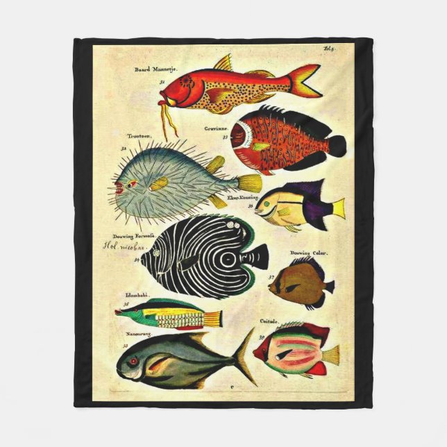 antiker Fischdruck Fleecedecke (Vorderseite)
