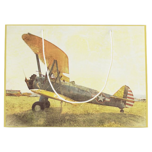Antiker Flugzeug-Doppeldecker Große Geschenktüte (Vorderseite)