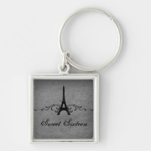 Antiker französischer Keychain Sweet 16 mit Orname Schlüsselanhänger