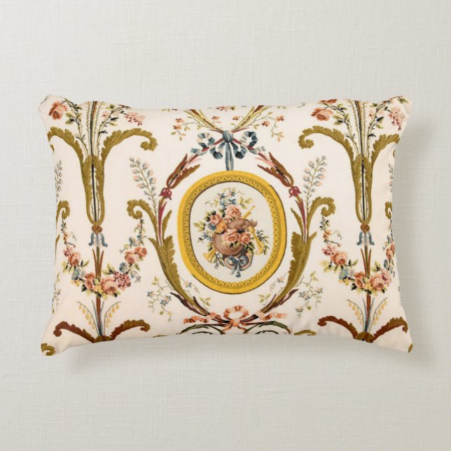 Antiker französischer Rokoko Flora Goldmedaille Dekokissen (Vorderseite)