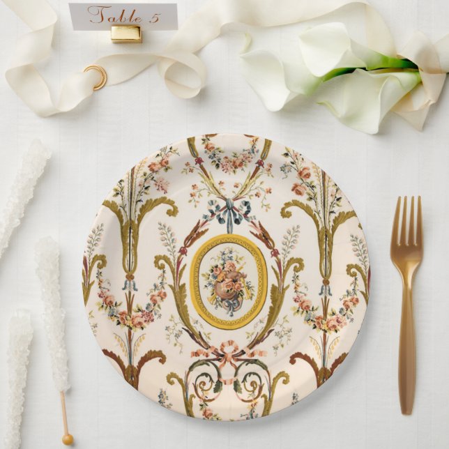 Antiker französischer Rokoko Flora Goldmedaille Pappteller (Hochzeit)