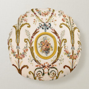 Antiker französischer Rokoko Flora Goldmedaille Rundes Kissen