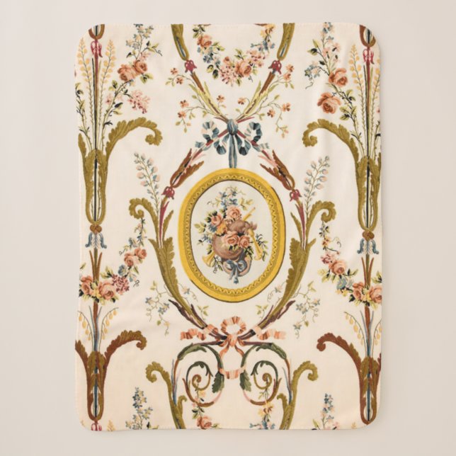 Antiker französischer Rokoko Flora Goldmedaille Sherpadecke (Vorderseite)