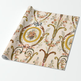 Antiker französischer Rokoko Floral Gold Creme Dec Geschenkpapier