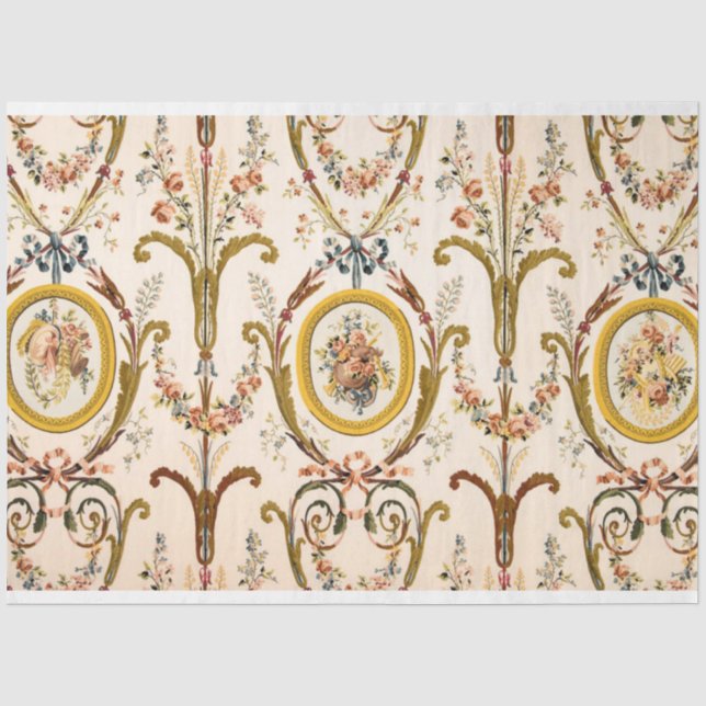 Antiker französischer Rokoko Floral Gold Creme Dec Seidenpapier (Vorderseite)