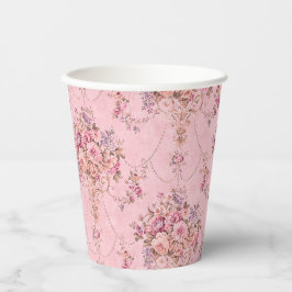 Antiker französischer Rosa Viktorianischer Blumens Pappbecher