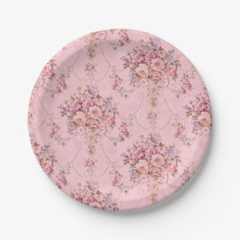 Antiker französischer Rosa Viktorianischer Blumens Pappteller
