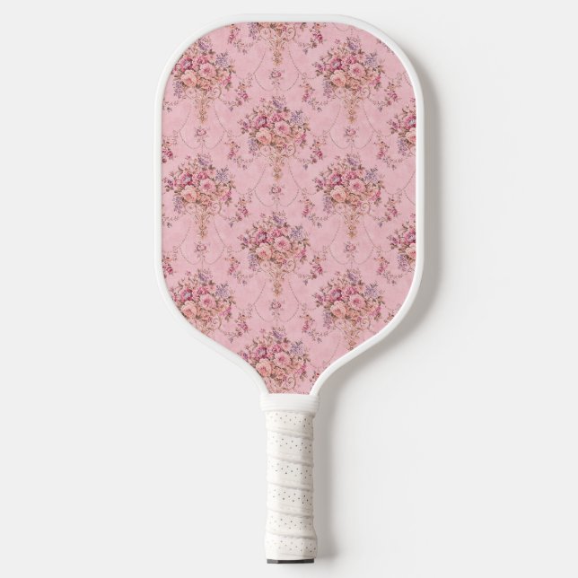 Antiker französischer Rosa Viktorianischer Blumens Pickleball Schläger (Vorderseite)