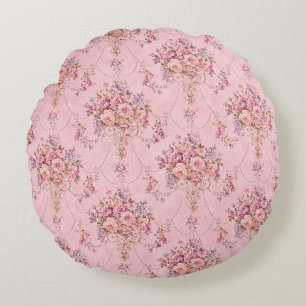 Antiker französischer Rosa Viktorianischer Blumens Rundes Kissen