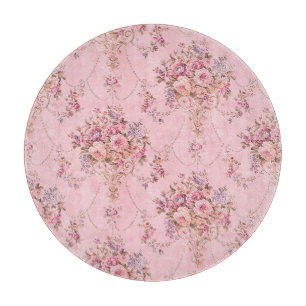 Antiker französischer Rosa Viktorianischer Blumens Schneidebrett