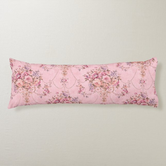 Antiker französischer Rosa Viktorianischer Blumens Seitenschläferkissen (Vorderseite)