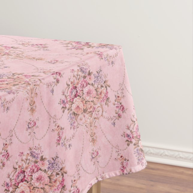 Antiker französischer Rosa Viktorianischer Blumens Tischdecke (Beispiel)