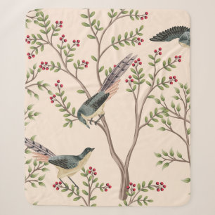 Antiker Gartenbaum, Vogel Blumen nahtloses Muster Sherpadecke