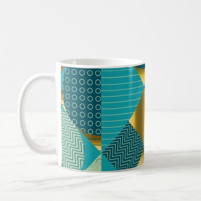 Antiker geometrischer Stoff, nahtloses Patchwork. Kaffeetasse (Links)