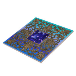 Antiker Gold-und Saphir-Pfau Fliese