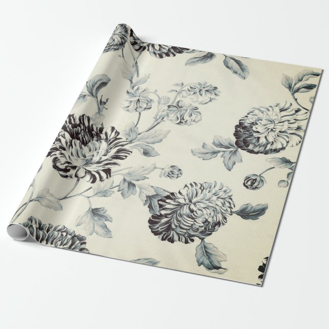 Antiker grauer Vintager Botanischer Blumengarten Geschenkpapier (Ungerollt)