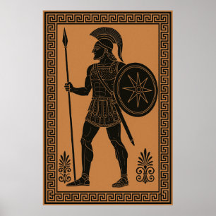Antiker griechischer Krieger - Schwarz-Bild-Töpfer Poster