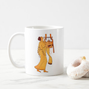 Antiker griechischer Musiker, der Kithara singt un Kaffeetasse