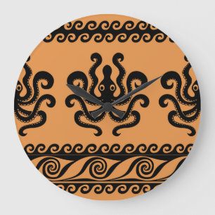 Antiker griechischer Oktopus, Wellenmuster Große Wanduhr