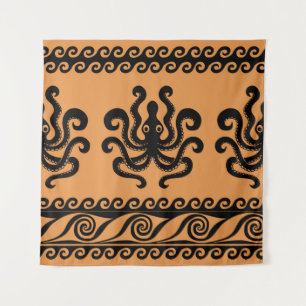 Antiker griechischer Oktopus, Wellenmuster Wandteppich