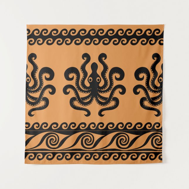 Antiker griechischer Oktopus, Wellenmuster Wandteppich (Vorderseite)