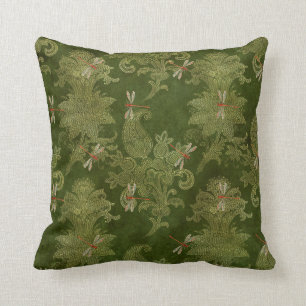 Antiker grüner Damast-Blumenmuster mit orangen Lib Kissen
