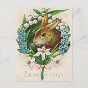 Antiker Hasen-Blumenkranz Ostergrüße Postkarte
