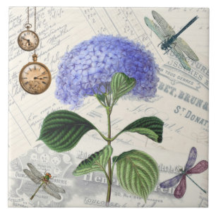 Antiker Hintergrund Blaue Hortensienblüte Fliese