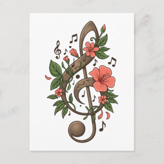 Antiker hölzerner Violinschlüssel mit floralen Ran Postkarte
